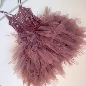 Tutu Du Monde Tulle Dress Girls Size 8-9 Plum Purple Feather Sequin Embellished